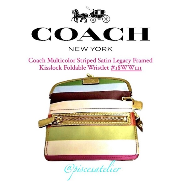 Coach Multicolor Striped Satin Legacy Framed Kisslock Foldable Wristlet #18WW111 - Picture 8 of 10